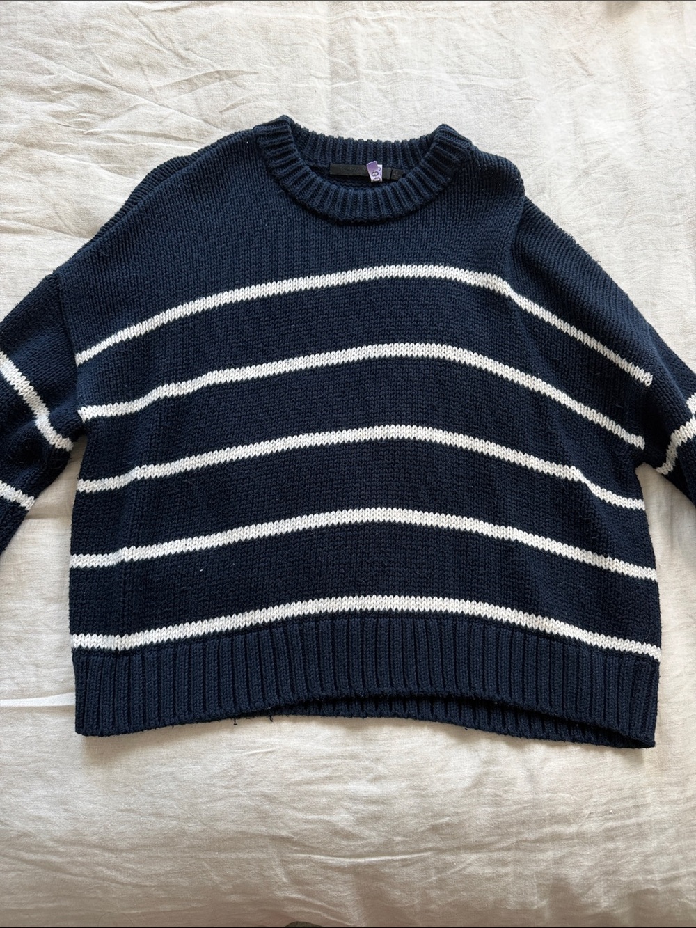 Jenni Kayne Navy and White Striped Crewneck Sweater